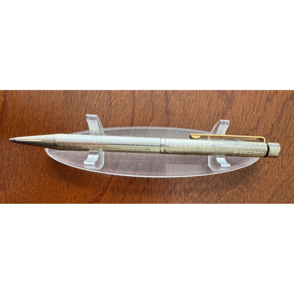 Shaeffer Targa 1006x Ballpoint Pen (1980s) - Sterling Silver Grid, Gold Trim
